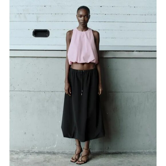 ZARA Poplin Bubble Top Size M Pink 100% Cotton NWT - Picture 4 of 12